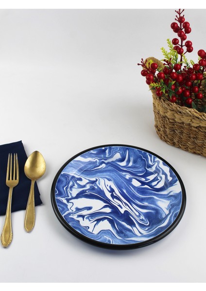Lacivert Mermer Desenli Emaye Tabak 25 cm fırsatları