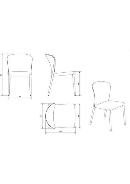 Grace Vanilla Buket Metal Ayaklı Kolçaksız Yemek Odası Sandalyesi