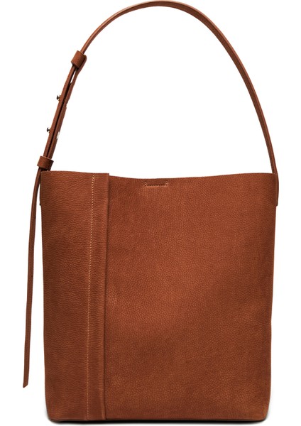 Large Tote Plissé Karamel Nubuk Kadın Omuz Çantası