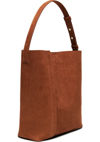 Large Tote Plissé Karamel Nubuk Kadın Omuz Çantası modelleri