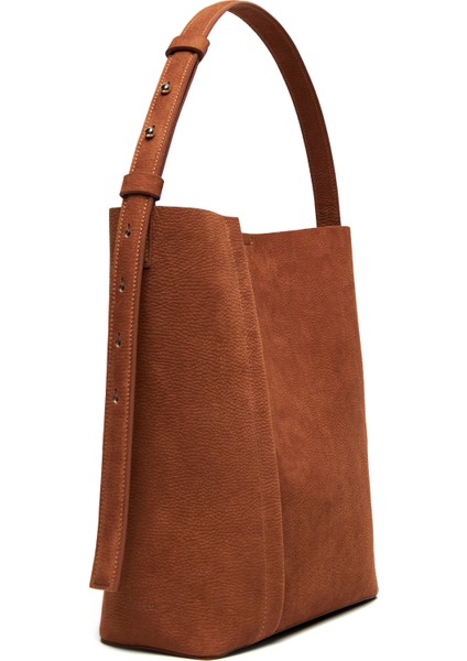 Large Tote Plissé Karamel Nubuk Kadın Omuz Çantası fırsatları