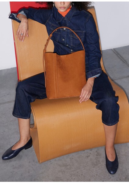 Large Tote Plissé Karamel Nubuk Kadın Omuz Çantası