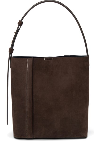 The Large Tote Plissé Acı Kahve Süet kadın Omuz Çantası
