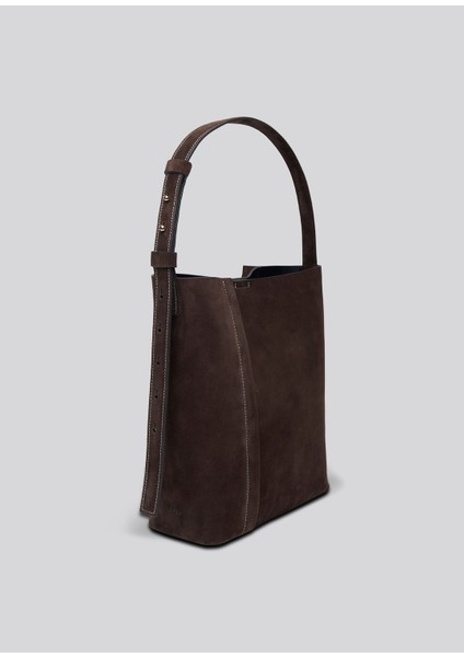 The Large Tote Plissé Acı Kahve Süet kadın Omuz Çantası fiyatları