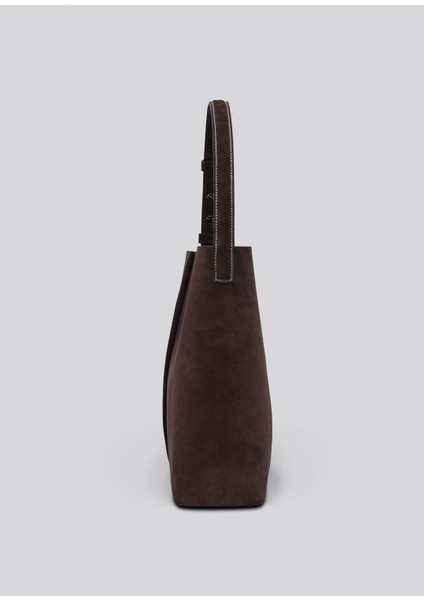 The Large Tote Plissé Acı Kahve Süet kadın Omuz Çantası modelleri