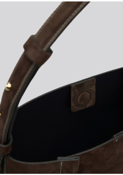 The Large Tote Plissé Acı Kahve Süet kadın Omuz Çantası fırsatları