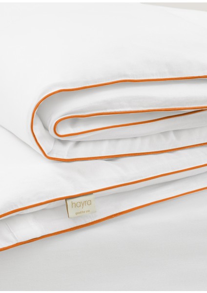 Turuncu Biyeli Beyaz Pamuk Saten Çift Kişilik Nevresim Takımı fırsatları