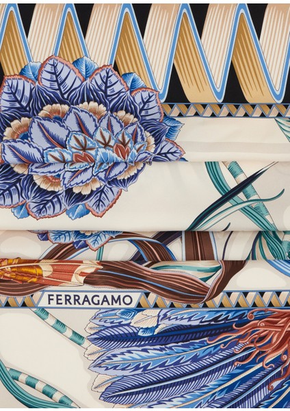 Krem Mavi Desenli Kadın Ipek Fular fiyatları