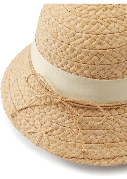 Rebecca Bej Beyaz Kadın Rafya Şapka modelleri