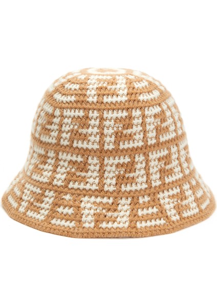 Bej Logo Jakarlı Kadın Kaşmir Şapka