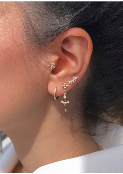 Dove Pırlanta Taşlı 14 Ayar Altın Kadın Tek Küpe modelleri