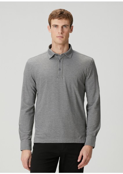 Gri Polo Yaka Sweatshirt