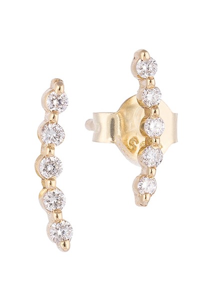 Beş Taşlı Pırlanta 14 Ayar Altın Kadın Küpe