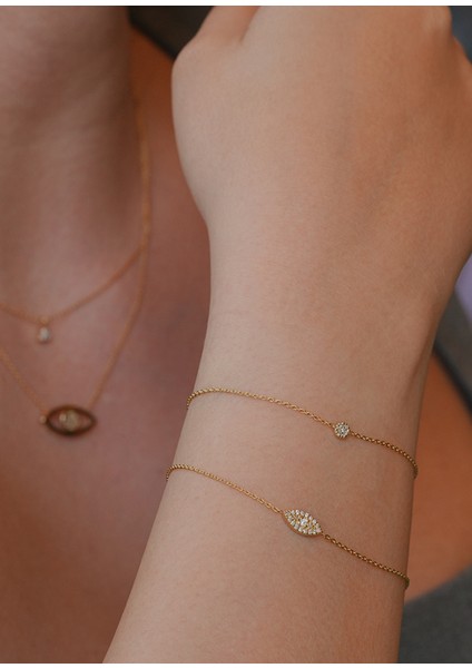 Yuvarlak Pırlanta Taşlı 14 Ayar Altın Unisex Bileklik modelleri