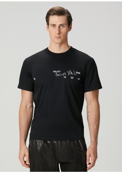 Siyah Kontrast Baskılı T-Shirt