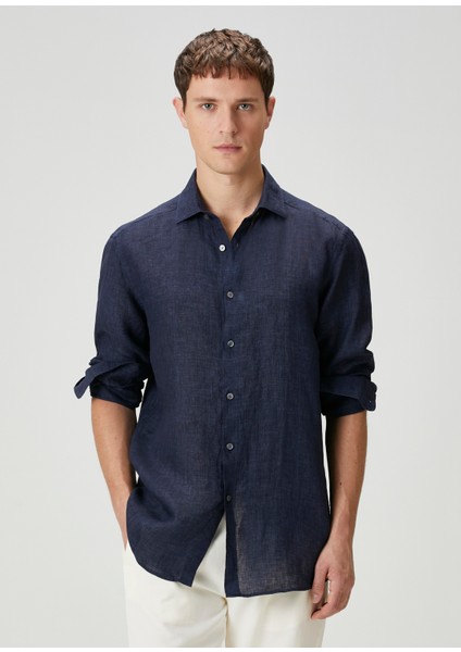 Lacivert Keten Gömlek