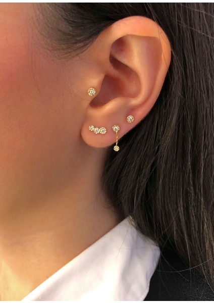 Santa Trio Pırlanta Taşlı 14 Ayar Altın Kadın Tek Küpe indirimleri