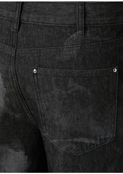 Siyah Figür Desenli Jean Pantolon indirimleri