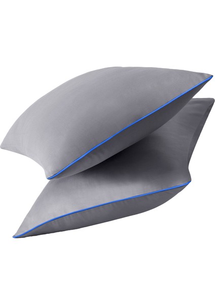 Mavi Biyeli Gri Yastık Kılıfı 50X70 cm