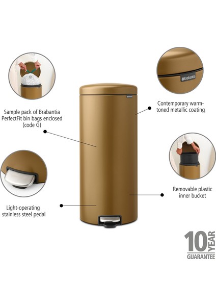 Newicon Warm Brass Pedallı Mutfak Çöp Kovası 30 Lt indirimleri