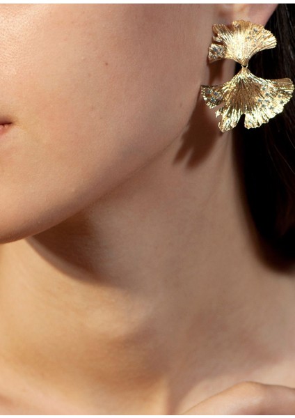 Golden Hues Ginkgo Earrings Altın Kaplama Kadın Küpe modelleri