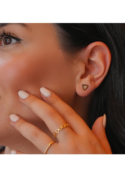 Mineli Pırlanta Taşlı Üçgen 14 Ayar Altın Kadın Küpe fiyatları