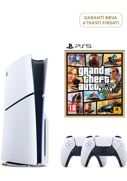 Playstation 5 1 Tb Slim CD Edition Oyun Konsolu + 2. Ps5 Kol + Ps5 Gta 5 Oyunu