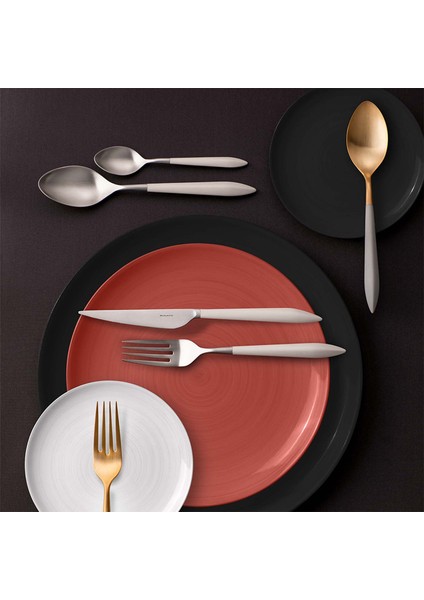 Ares Mat Fildişi Çelik 24 Parça Çatal Kaşık Bıçak Seti modelleri