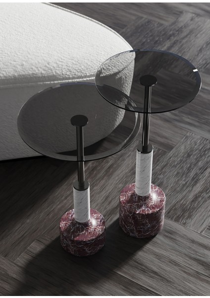 Lope Solo Vişne Leylak Mermer Ayaklı Yan Sehpa fırsatları