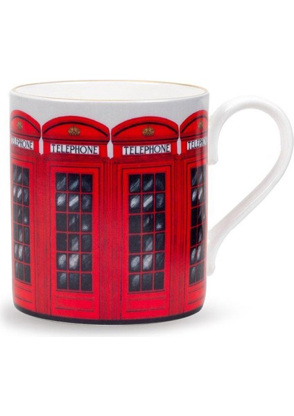 Telephone Box 24 Ayar Altın ile Yaldızlı Kırmızı Porselen Kupa