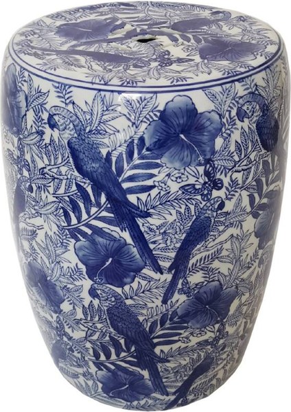 Nora Stanley Stool Mavi Desenli Seramik Tabure