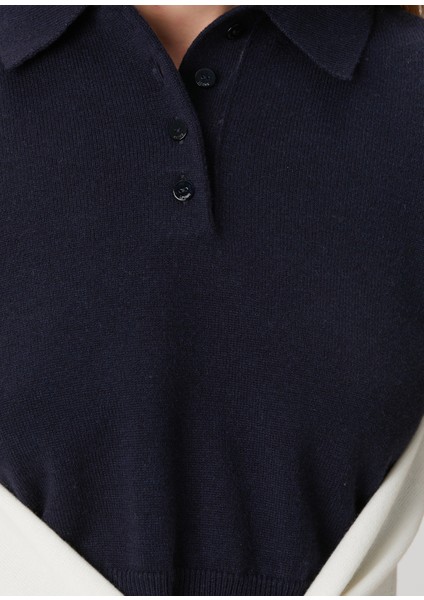 Lacivert Beyaz Crop Yün Polo Triko indirimleri