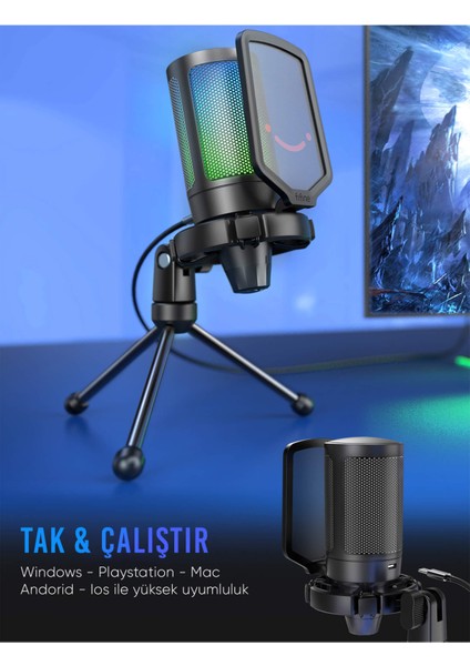 Ampligame A6V Rgb Siyah USB Mikrofon