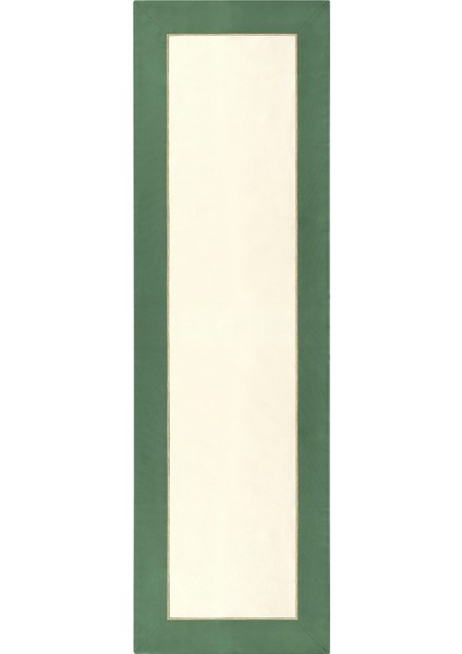 Forest Charm Yeşil & Bej Kumaş Üzerine Altın Renk Işlemeli Runner 150X50 cm