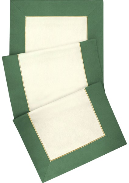 Forest Charm Yeşil & Bej Kumaş Üzerine Altın Renk Işlemeli Runner 150X50 cm modelleri