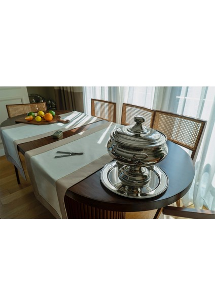 Pure Harmony Krem & Bej Kumaş Üzerine Altın Renk Işlemeli Runner 150X50 cm modelleri