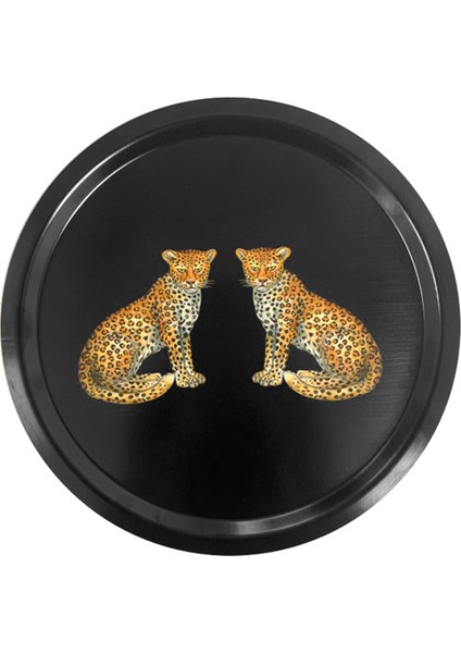 Twin Leopard Siyah Ahşap Tepsi 39 cm