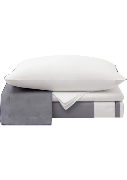 Lacivert Biyeli Gri Beyaz Pamuk Saten Çift Kişilik Nevresim Takımı