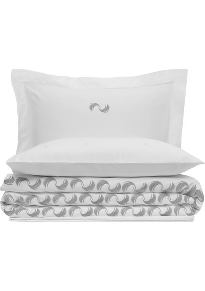 Andlös Gri Kuş Tüyü Jakarlı ve Nakışlı Organik Pamuk Çift Kişilik Nevresim Takımı 200×220 cm