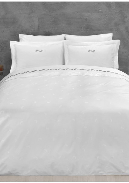 Andlös Gri Kuş Tüyü Jakarlı ve Nakışlı Organik Pamuk Çift Kişilik Nevresim Takımı 200×220 cm fiyatları