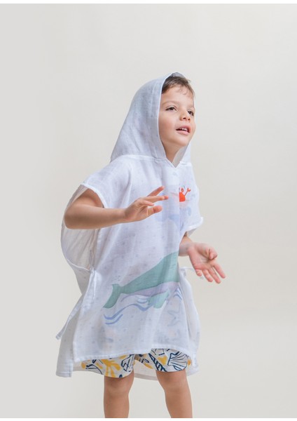 Organik Pamuk Müslin Bebek Çocuk Panço Bornoz