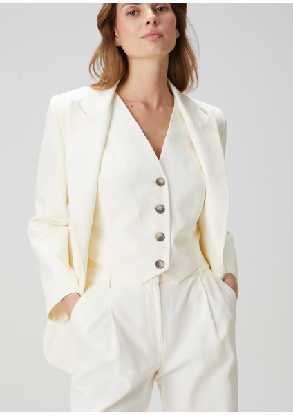 Ekru Toka Detaylı Keten Karışımlı Yelek fiyatları