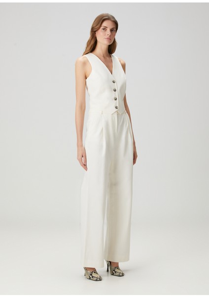 Ekru Toka Detaylı Keten Karışımlı Yelek modelleri