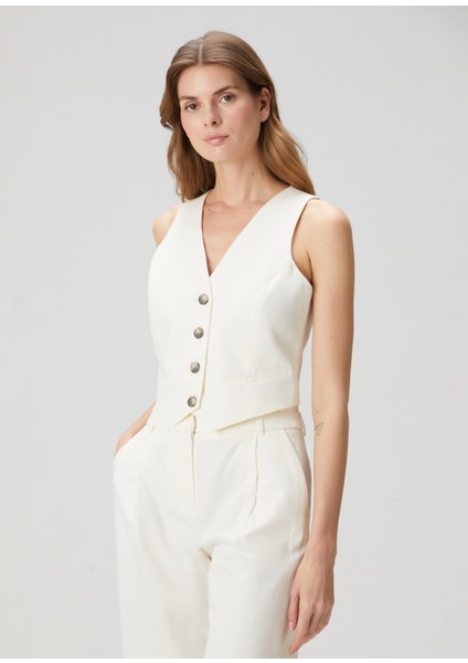 Ekru Toka Detaylı Keten Karışımlı Yelek fırsatları