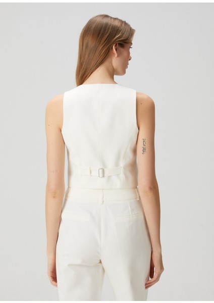 Ekru Toka Detaylı Keten Karışımlı Yelek indirimleri