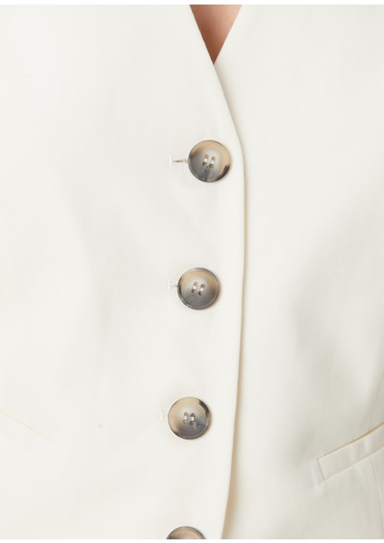 Ekru Toka Detaylı Keten Karışımlı Yelek