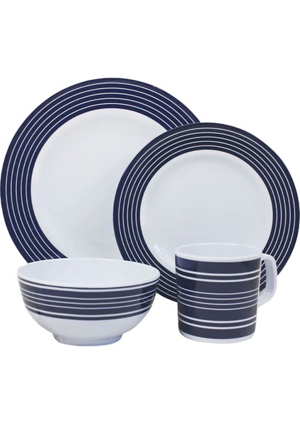 Pinstripe 16 Parça 4 Kişilik Melamin Tabak Seti