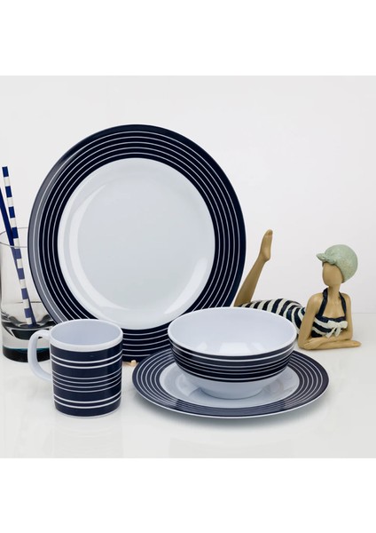 Pinstripe 16 Parça 4 Kişilik Melamin Tabak Seti modelleri