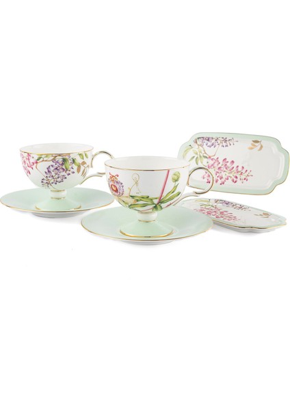 Happily Porselen 6 Parça 2li Çay Fincanı Seti
