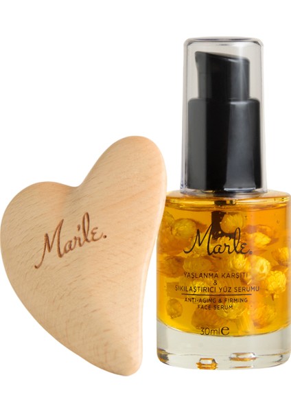 Doğal Lifting Etkili Serum ve Ahşap Yüz Masaj Aleti